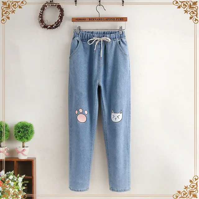 Denim pants with elastic waist Light Blue Velvet - Shop at LoveMi
