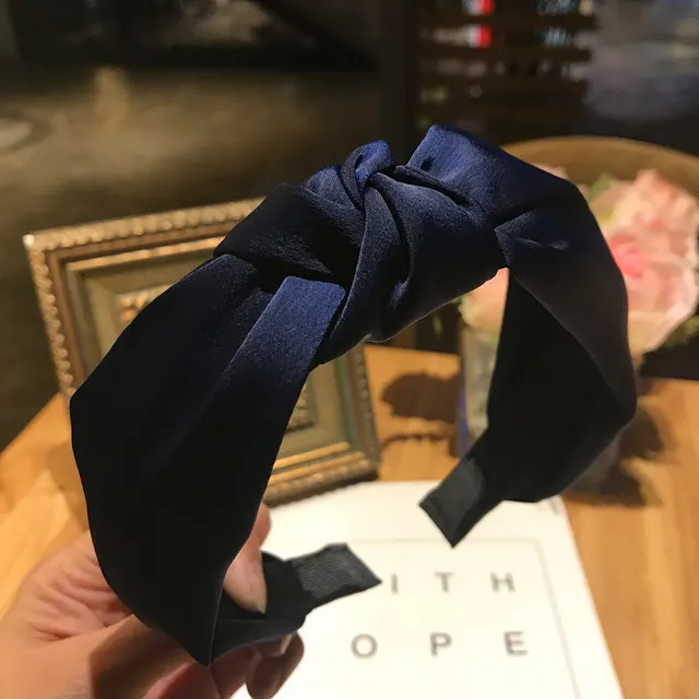 Knotted wide edge fabric cross hairpin Navy Blue - Shop at LoveMi