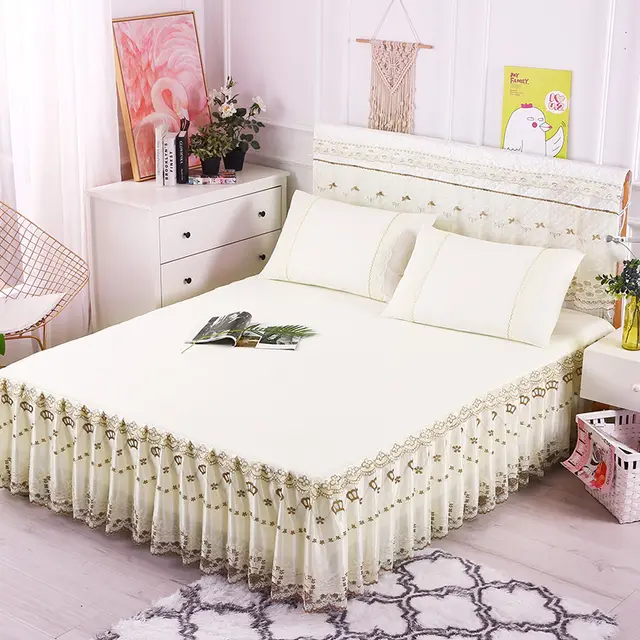 Lace bedspread lace bed skirt - White