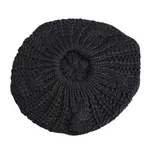 Women's Lady Beret Braided Baggy Beanie Crochet Warm Winter Hat Ski Wool Knitted - Black
