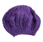 Women's Lady Beret Braided Baggy Beanie Crochet Warm Winter Hat Ski Wool Knitted - Purple