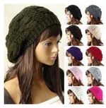 Women's Lady Beret Braided Baggy Beanie Crochet Warm Winter Hat Ski Wool Knitted - Red