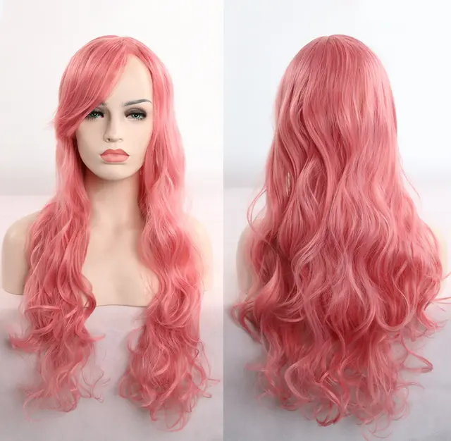 Anime cos wig color 80cm long curly cosplay role playing - Pink