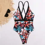 Leaf print lace-up swimsuit - Black