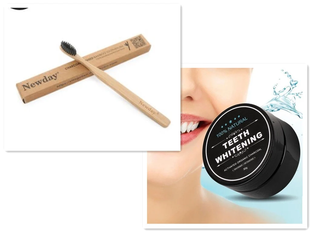 Charcoal Teeth Whitening Powder Activated Coconut Charcoal Teeth Whitening Charcoal Powder Oral Hygiene - Black Set
