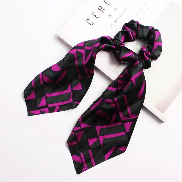 Ribbon Ponytail Printed Large Intestine Hair Tie - C2 Purple