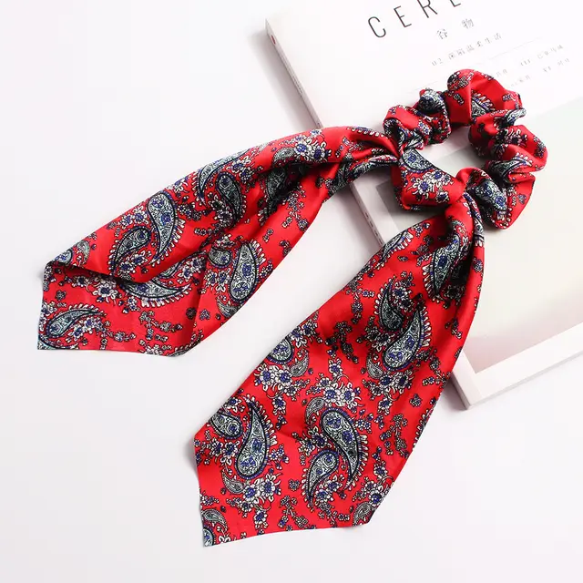 Ribbon Ponytail Printed Large Intestine Hair Tie C3 Red - Shop at LoveMi