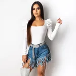 Fringed denim shorts - Blue