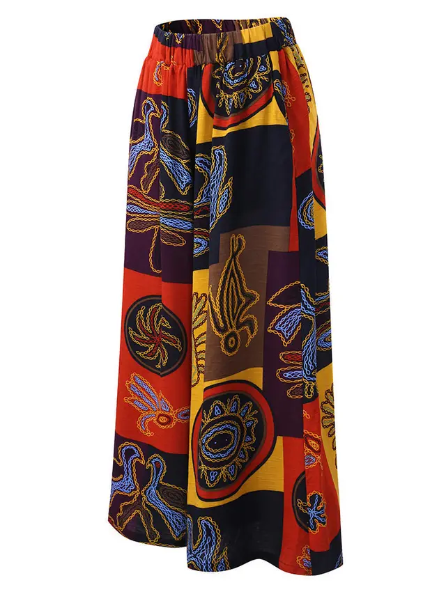 Loose Printed Ladies Casual Trousers - Orange