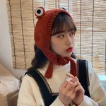 Big eyes frog woolen hat - Wine Red