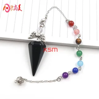 Natural Stone Crystal Faceted Wicca Pendulum Pyramid Healing Reiki Chakra Dowsing Pendant Couple Necklace - Black