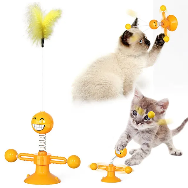 Cat Turntable Cat Windmill Toy Glowing Toy - Orange