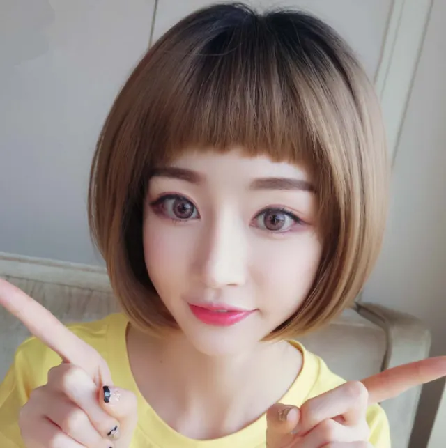 Wig female bobo bobo head short hair handsome wig headgear Brown Top Black - Shop at LoveMi