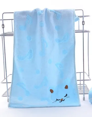 Bamboo Fiber Kitten Face Bath Towels - Blue