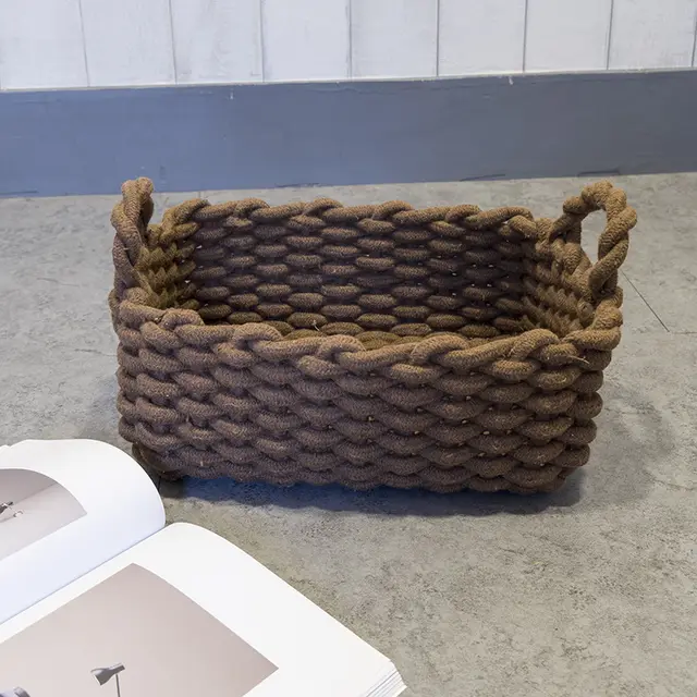 Soft Cotton Rope Hand-Made Sundries Basket - Dark Coffee