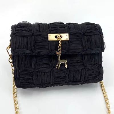 Ribbon gauze hand woven chain bag Black - Shop at LoveMi