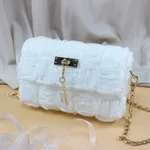 Ribbon gauze hand-woven chain bag - White
