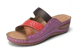 Large Size Women Casual Cross belt Hollow Color Stitching Slippers - 41V-Violet
