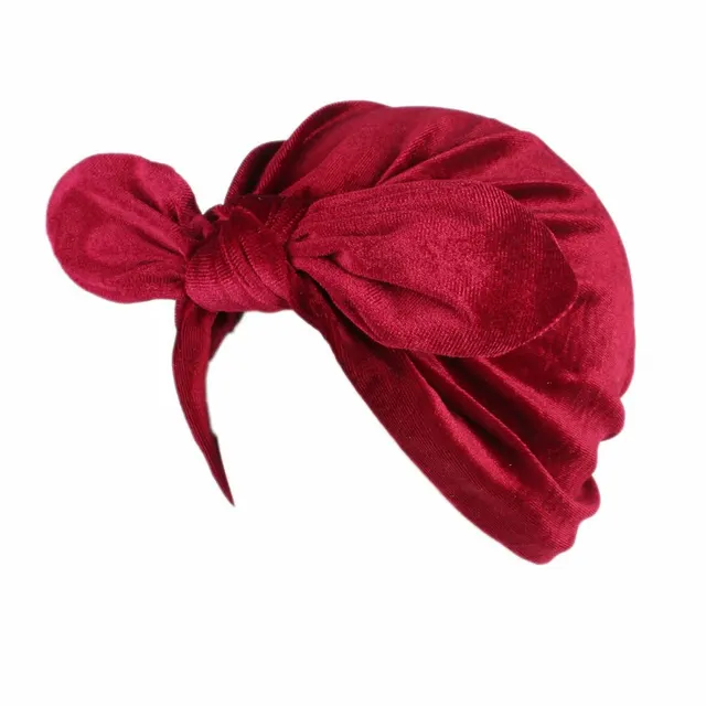 New rabbit ears velvet turban hat - Red