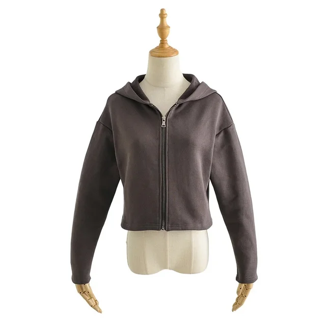 Ladies Long Sleeve Hooded Sweatshirt Dark Grey - Shop at LoveMi