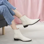 Flat Bottom Snake Short Boots Women's Low Heel Pointed Boots - White