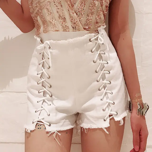 Sexy high waist ripped denim shorts White - Shop at LoveMi