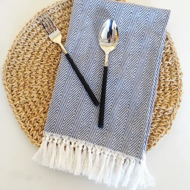 Cotton wavy fringe fabric napkin tea towel Blue - Shop at LoveMi
