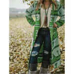Printed top long sleeve woolen coat - Green