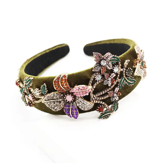 Fashion diamond colored flower headband Dark Green - Shop at LoveMi