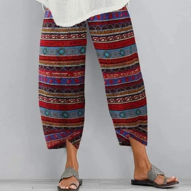 Printed elastic waist pocket pants - Red
