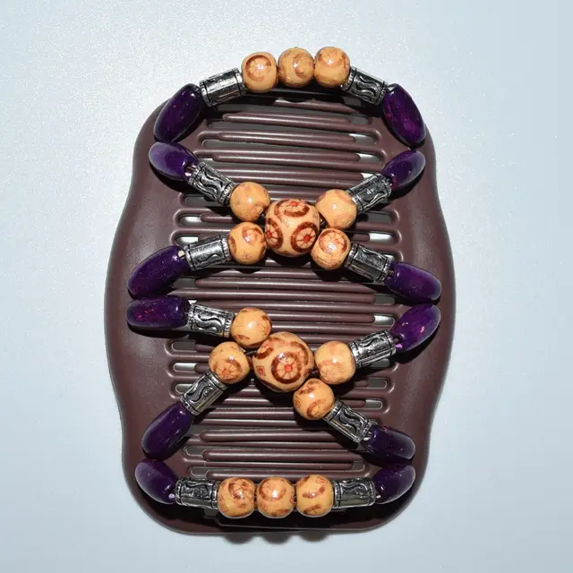 Fashion Magic Beads Elasticity Double Hair Comb Clip Stretchy Women Accessories Purple - Shop at LoveMi