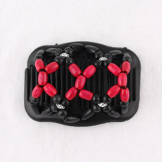 Fashion Magic Beads Elasticity Double Hair Comb Clip Stretchy Women Accessories Red - Shop at LoveMi
