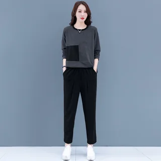 Age-Reducing Cashmere Plus Size Casual All-Match Sweater Two-Piece Suit - Black