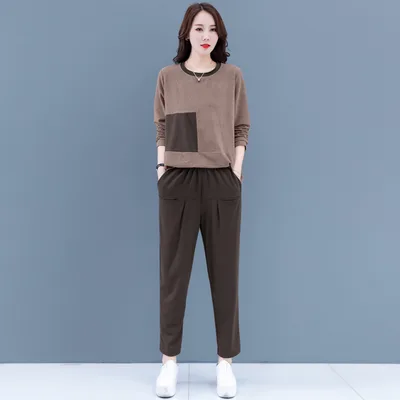 Age Reducing Cashmere Plus Size Casual All Match Sweater Two Piece Suit Brown - Shop at LoveMi