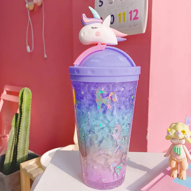 Dream girl heart water double cooling cup - Purple Unicorn