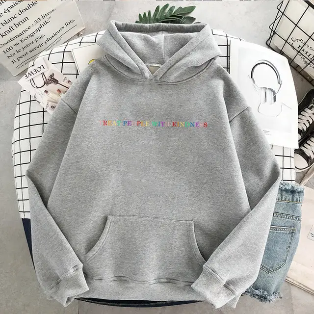 Hooded Letter Sweater Solid Color Loose Casual Women's Clothing - Grey