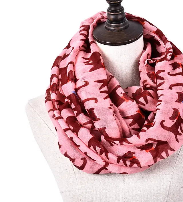 Cartoon cat print scarf cat Bali yarn scarf silk scarf art pattern to protect the heating square scarf - Pink Color