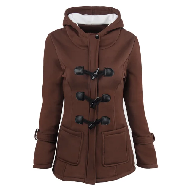 Horn buckle coat female Coffee - Shop at LoveMi