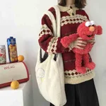 Dog embroidered shoulder bag - White