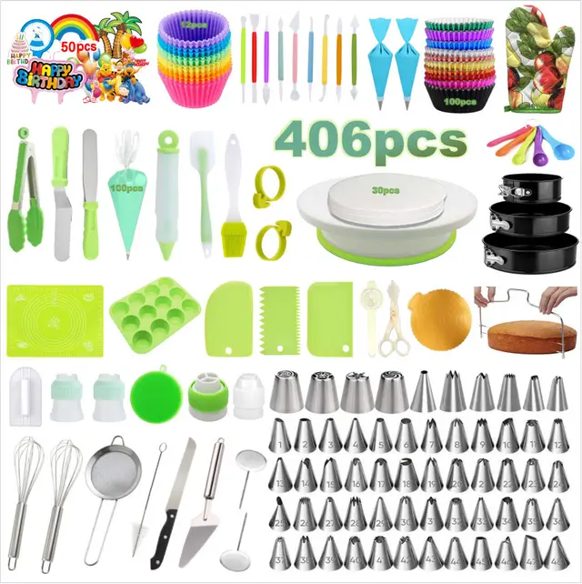 Cake Turntable Decorating Mouth Cream Bag Russian Mouth Baking Pan Set Cake Baking Mold Set - 406 Pcs A Set