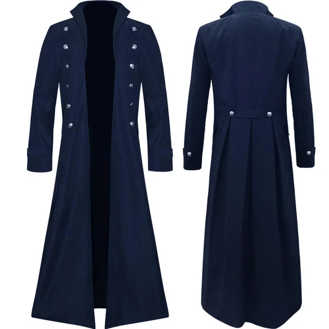 Steampunk Retro Gothic Coat Windbreaker Coat Dark Blue - Shop at LoveMi
