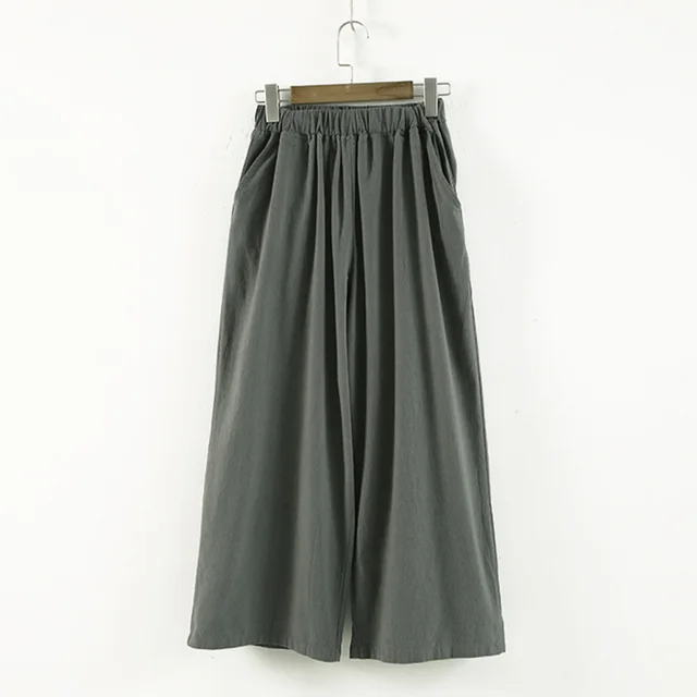 Solid color cotton and linen retro simple casual pants - Grey