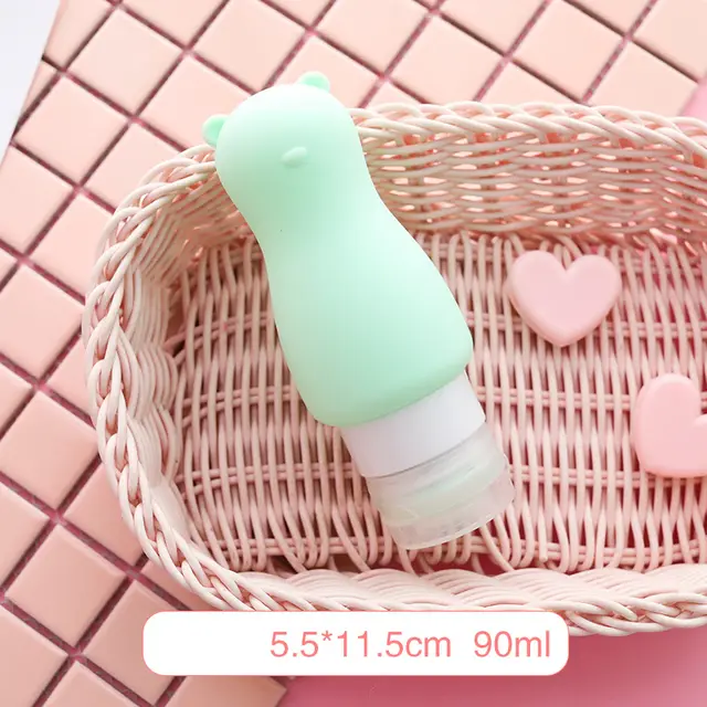 Portable squeeze dispenser travel soft lotion bottle, press facial cleanser, shower gel, shampoo, silicone bottle - Green Bear