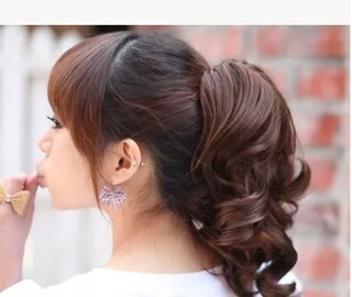 Trendy Korean style tiger ponytail curls Tied ponytail wigs - Dark Brown