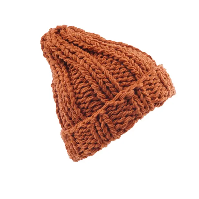 Ladies Knitted Hat Keeps Warm In Winter Solid Color Orange - Shop at LoveMi