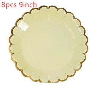 Disposable tableware set birthday party - 8Pcs Yellow Disc 9Inch