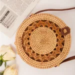 Natural PU small round straw bag - Hollow Chinese Knot