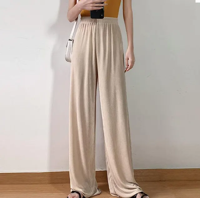High-waisted Loose and Thin Mopping Pants - Apricot