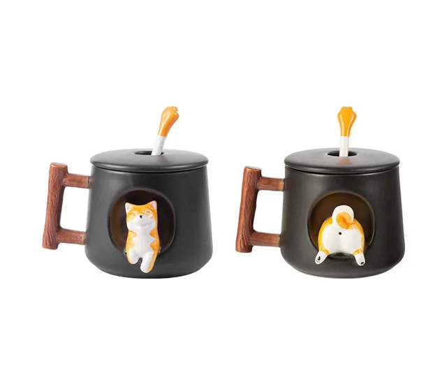 Lovers Shiba Inu Cup Corgi Ceramic Cup - Black2Pcs