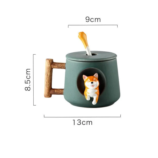 Lovers Shiba Inu Cup Corgi Ceramic Cup - Dark Green